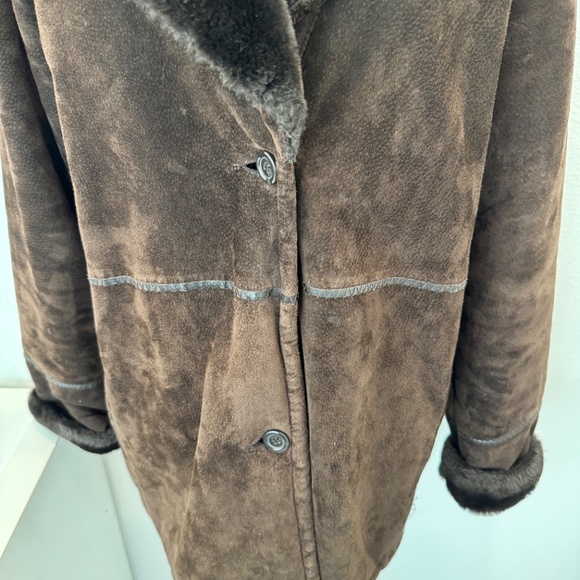 Marvin Richards Faux Suede Chocolate Brown Coat Size M Faux Fur Trim & Lining M - Picture 3 of 16